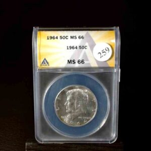 1964 Kennedy Half Dollar Anacs Graded MS66 - 90% Silver Coin